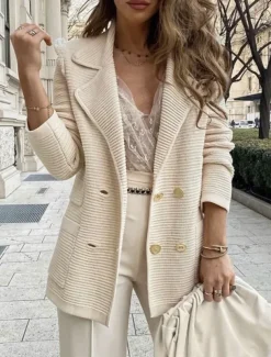 Women's Blazer Breathable Comfortable Pocket Casual Plain Office Street Casual Daily Wear Double Breasted Regular Turndown Regular Fit Long Sleeve Outerwear Black White Pink Summer