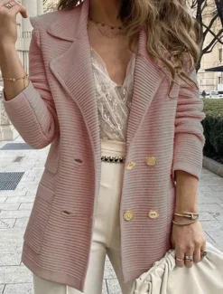 Women's Blazer Breathable Comfortable Pocket Casual Plain Office Street Casual Daily Wear Double Breasted Regular Turndown Regular Fit Long Sleeve Outerwear Black White Pink Summer