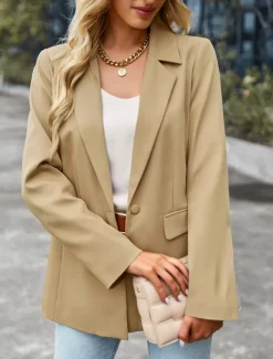 Women's Blazer Breathable Comfortable Pocket Casual Plain Office Street Casual Daily Wear Single Breasted Regular Turndown Regular Fit Long Sleeve Outerwear Black White Green Summer