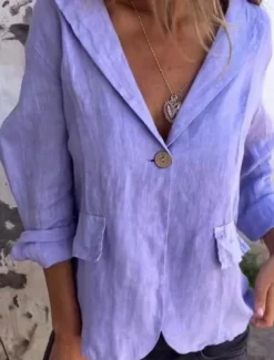 Women's Blazer Breathable Pocket Casual Plain Formal Office Single Breasted Regular Turndown Regular Fit Long Sleeve Outerwear Black Purple Khaki Summer Spring