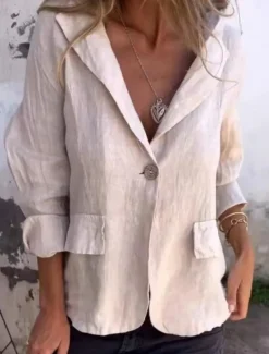 Women's Blazer Breathable Pocket Casual Plain Formal Office Single Breasted Regular Turndown Regular Fit Long Sleeve Outerwear Black Purple Khaki Summer Spring