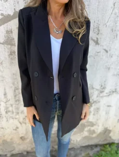 Women's Blazer Breathable Comfortable Pocket Casual Plain Office Street Casual Daily Wear Double Breasted Regular Peaked Lapel Regular Fit Long Sleeve Outerwear Black White Red Summer