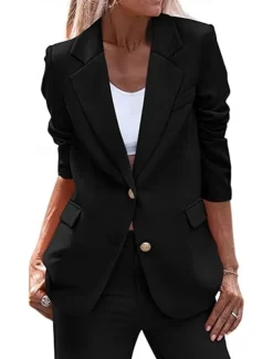 Women's Blazer Button Solid Color Casual / Daily Simple Regular Fit Outerwear Long Sleeve Winter Black S