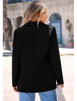Women's Blazer Button Solid Color Casual / Daily Simple Regular Fit Outerwear Long Sleeve Winter Black S