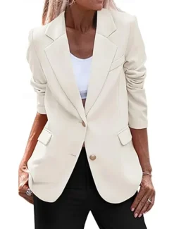 Women's Blazer Button Solid Color Casual / Daily Simple Regular Fit Outerwear Long Sleeve Winter Black S