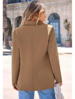 Women's Blazer Button Solid Color Casual / Daily Simple Regular Fit Outerwear Long Sleeve Winter Black S