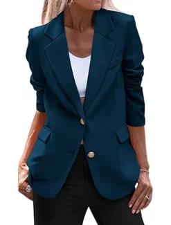 Women's Blazer Button Solid Color Casual / Daily Simple Regular Fit Outerwear Long Sleeve Winter Black S
