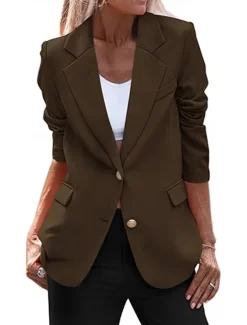 Women's Blazer Button Solid Color Casual / Daily Simple Regular Fit Outerwear Long Sleeve Winter Black S