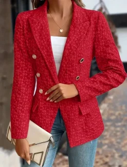 Women's Blazer Button Solid Color Comfortable Stylish Regular Fit Outerwear Long Sleeve Winter Black S