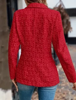 Women's Blazer Button Solid Color Comfortable Stylish Regular Fit Outerwear Long Sleeve Winter Black S