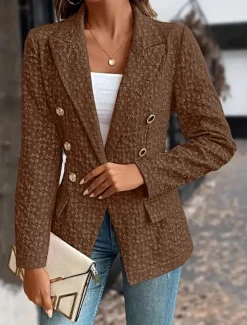 Women's Blazer Button Solid Color Comfortable Stylish Regular Fit Outerwear Long Sleeve Winter Black S