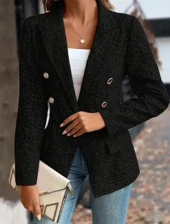 Women's Blazer Button Solid Color Comfortable Stylish Regular Fit Outerwear Long Sleeve Winter Black S