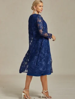 Women's Blazer Caot Jacket Lace Embroidered Sequin Elegant Floral Formal Anniversary Party Wedding Guest Open Front Long Crewneck Regular Fit Long Sleeve Outerwear Navy Blue Spring Fall