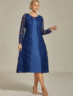 Women's Blazer Caot Jacket Lace Embroidered Sequin Elegant Floral Formal Anniversary Party Wedding Guest Open Front Long Crewneck Regular Fit Long Sleeve Outerwear Navy Blue Spring Fall