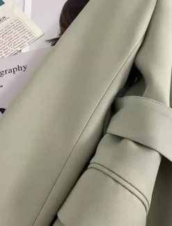 Women's Blazer Comfortable Breathable Lace up Pocket Casual Plain Office Street Casual Daily Wear Open Front Regular Turndown Regular Fit Long Sleeve Outerwear Black Green Beige Summer Fall