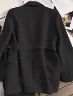 Women's Blazer Comfortable Breathable Lace up Pocket Casual Plain Office Street Casual Daily Wear Open Front Regular Turndown Regular Fit Long Sleeve Outerwear Black Green Beige Summer Fall