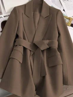 Women's Blazer Comfortable Breathable Lace up Pocket Casual Plain Office Street Casual Daily Wear Open Front Regular Turndown Regular Fit Long Sleeve Outerwear Black Green Beige Summer Fall