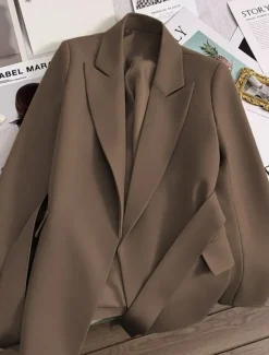 Women's Blazer Comfortable Breathable Lace up Pocket Casual Plain Office Street Casual Daily Wear Open Front Regular Turndown Regular Fit Long Sleeve Outerwear Black Green Beige Summer Fall