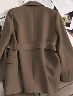 Women's Blazer Comfortable Breathable Lace up Pocket Casual Plain Office Street Casual Daily Wear Open Front Regular Turndown Regular Fit Long Sleeve Outerwear Black Green Beige Summer Fall