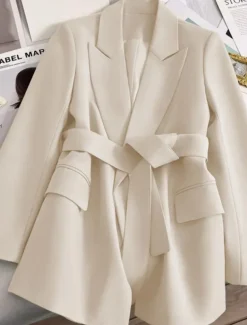 Women's Blazer Comfortable Breathable Lace up Pocket Casual Plain Office Street Casual Daily Wear Open Front Regular Turndown Regular Fit Long Sleeve Outerwear Black Green Beige Summer Fall