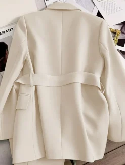 Women's Blazer Comfortable Breathable Lace up Pocket Casual Plain Office Street Casual Daily Wear Open Front Regular Turndown Regular Fit Long Sleeve Outerwear Black Green Beige Summer Fall