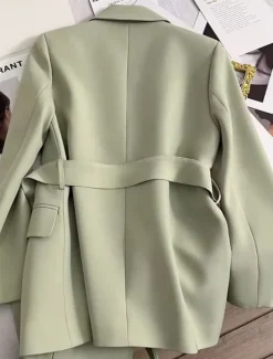 Women's Blazer Comfortable Breathable Lace up Pocket Casual Plain Office Street Casual Daily Wear Open Front Regular Turndown Regular Fit Long Sleeve Outerwear Black Green Beige Summer Fall