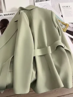 Women's Blazer Comfortable Breathable Lace up Pocket Casual Plain Office Street Casual Daily Wear Open Front Regular Turndown Regular Fit Long Sleeve Outerwear Black Green Beige Summer Fall