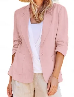 Women's Blazer Comfortable Breathable Pocket Casual Plain Office Work Street Casual Single Breasted Regular Turndown Regular Fit Long Sleeve Outerwear Black White Yellow Summer Spring