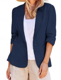 Women's Blazer Comfortable Breathable Pocket Casual Plain Office Work Street Casual Single Breasted Regular Turndown Regular Fit Long Sleeve Outerwear Black White Yellow Summer Spring