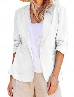 Women's Blazer Comfortable Breathable Pocket Casual Plain Office Work Street Casual Single Breasted Regular Turndown Regular Fit Long Sleeve Outerwear Black White Yellow Summer Spring