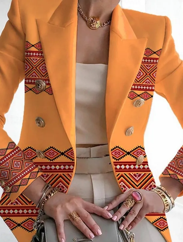 Women's Blazer Comfortable Breathable Pocket Buttons Print Fashion Casual Geometric Office Street Casual Daily Wear Single Breasted Regular Turndown Regular Fit Long Sleeve Outerwear Pink Purple