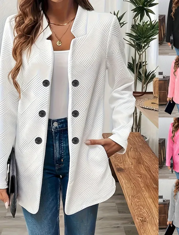 Women's Blazer Comfortable Breathable Buttons Casual Plain Office Street Casual Daily Wear Single Breasted Regular Stand Collar Regular Fit Long Sleeve Outerwear Black White Pink Summer Fall