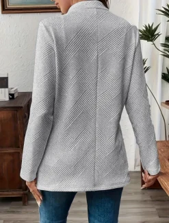 Women's Blazer Comfortable Breathable Buttons Casual Plain Office Street Casual Daily Wear Single Breasted Regular Stand Collar Regular Fit Long Sleeve Outerwear Black White Pink Summer Fall