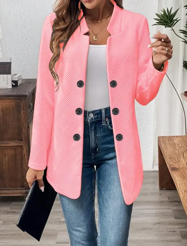 Women's Blazer Comfortable Breathable Buttons Casual Plain Office Street Casual Daily Wear Single Breasted Regular Stand Collar Regular Fit Long Sleeve Outerwear Black White Pink Summer Fall