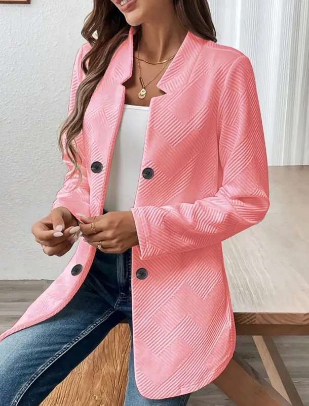 Women's Blazer Comfortable Breathable Buttons Casual Plain Office Street Casual Daily Wear Single Breasted Regular Stand Collar Regular Fit Long Sleeve Outerwear Black White Pink Summer Fall