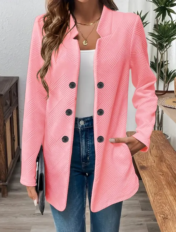Women's Blazer Comfortable Breathable Buttons Casual Plain Office Street Casual Daily Wear Single Breasted Regular Stand Collar Regular Fit Long Sleeve Outerwear Black White Pink Summer Fall