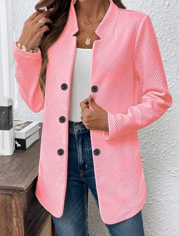 Women's Blazer Comfortable Breathable Buttons Casual Plain Office Street Casual Daily Wear Single Breasted Regular Stand Collar Regular Fit Long Sleeve Outerwear Black White Pink Summer Fall