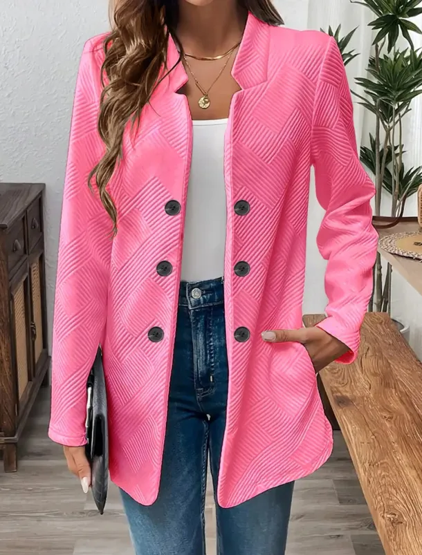 Women's Blazer Comfortable Breathable Buttons Casual Plain Office Street Casual Daily Wear Single Breasted Regular Stand Collar Regular Fit Long Sleeve Outerwear Black White Pink Summer Fall