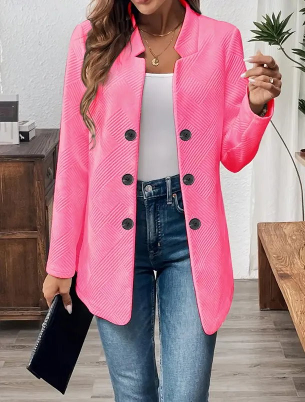 Women's Blazer Comfortable Breathable Buttons Casual Plain Office Street Casual Daily Wear Single Breasted Regular Stand Collar Regular Fit Long Sleeve Outerwear Black White Pink Summer Fall