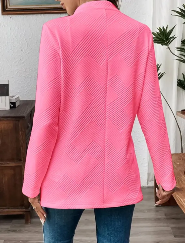 Women's Blazer Comfortable Breathable Buttons Casual Plain Office Street Casual Daily Wear Single Breasted Regular Stand Collar Regular Fit Long Sleeve Outerwear Black White Pink Summer Fall