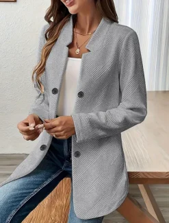 Women's Blazer Comfortable Breathable Buttons Casual Plain Office Street Casual Daily Wear Single Breasted Regular Stand Collar Regular Fit Long Sleeve Outerwear Black White Pink Summer Fall
