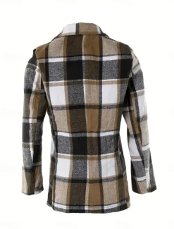 Women's Blazer Outdoor Adjustable Plaid Breathable Stylish Regular Fit Outerwear Long Sleeve Fall Coffee S