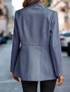 Women's Blazer Party Pocket Solid Color Windproof Fashion Regular Fit Outerwear Long Sleeve Fall Blue S