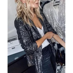 Women's Blazer Sequins Coat Sparkle Coa White Black Gold Open Front Long Sleeve,Sequin Jacket Shine Bright Like Diamond tParty Evening Spring Autumn Regular Fit S M L XL XXL