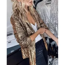 Women's Blazer Sequins Coat Sparkle Coa White Black Gold Open Front Long Sleeve,Sequin Jacket Shine Bright Like Diamond tParty Evening Spring Autumn Regular Fit S M L XL XXL