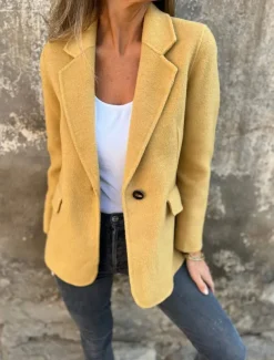 Women's Blazer V Neck Buttons Plain Comfortable Fashion Regular Fit Outerwear Long Sleeve Winter Black S