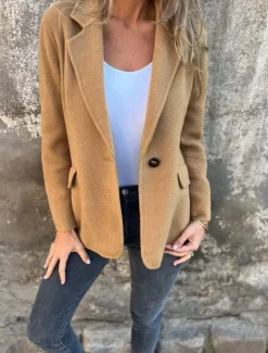 Women's Blazer V Neck Buttons Plain Comfortable Fashion Regular Fit Outerwear Long Sleeve Winter Black S