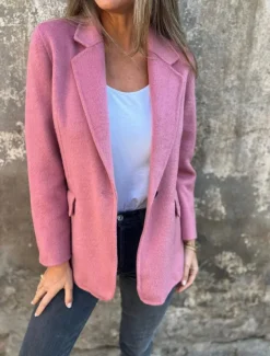 Women's Blazer V Neck Buttons Plain Comfortable Fashion Regular Fit Outerwear Long Sleeve Winter Black S