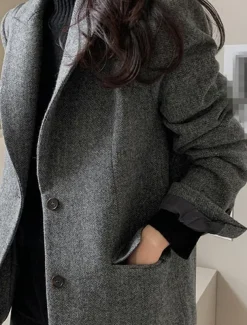 Women's Blazer Warm Breathable Patchwork Pocket OL Style Modern Solid Color Office / Career Going out Regular Turndown Regular Fit Long Sleeve Outerwear Brown Grey Fall Winter