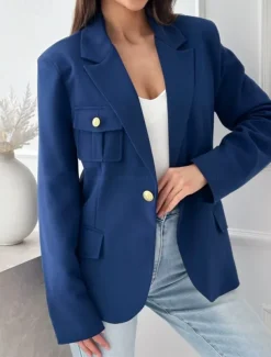 Women's Blazer Work Button Solid Color Casual / Daily Stylish Regular Fit Outerwear Long Sleeve Winter Black S